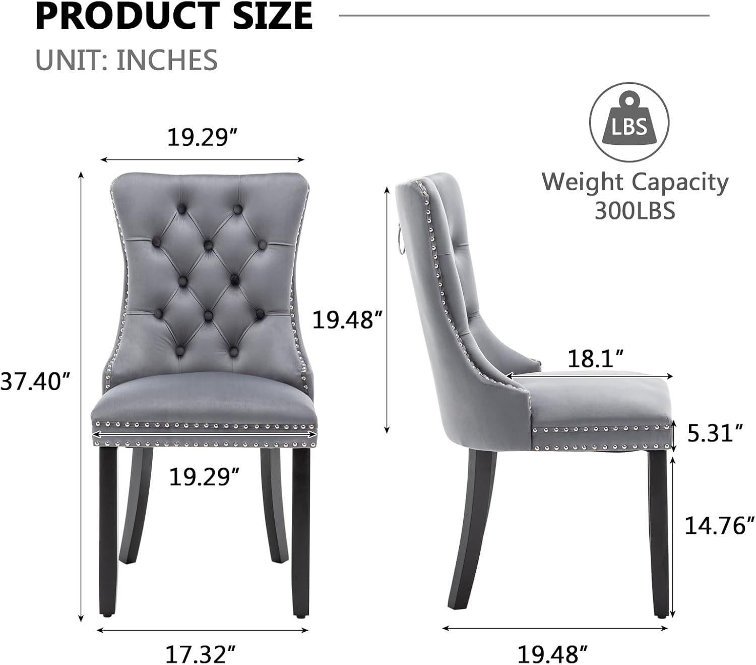 Hixkol Velvet Dining Chairs Set of 2,Upholstered Dining Chairs with Ring Pull Trim and Button Back,Modern Seating for Kitchen, Dining Room & Living Room(Grey)
