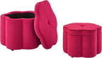 Set of 2 Ottoman with Storage,Flower Shape Petal Upholstered Storage Bench Large Ottoman for Living Room Bedroom Entryway (Rose Pink+ Velvet)