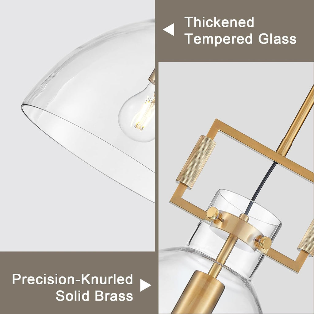 Modern Large Brass Kitchen Island Pendant Light, 10 '' W 1-Light Glass and Gold Island Pendant Lights,Dome Pendant Light, for Kitchen,Dining Room,Bathroom,Bar