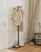 Garment Rack Freestanding Metal Coat Tree, Z-Shaped Stand with Natural Rock Base, 175cm, for Bedroom Hallway Entryway Living Room Office, Black