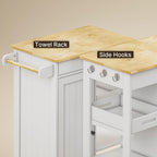 Gizoon Kitchen Island Cart with Storage Cabinet & Removable Tray | 27.6''W Mobile Kitchen Cart with Drawer, Towel Rack, 3 Hooks, 3 Open Shelves, Utility Trolley Cart for Dining Room, White