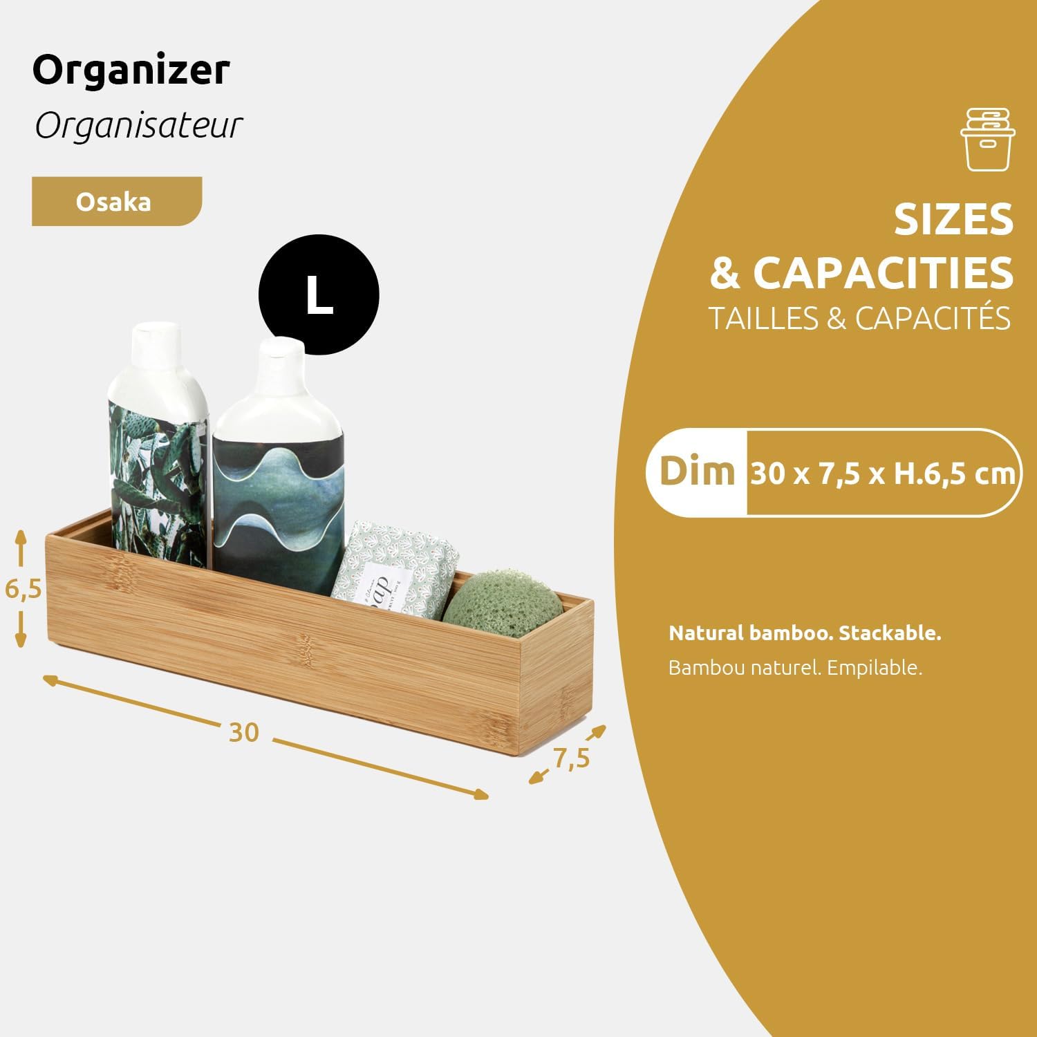 Compactor RAN6963 Bamboo Storage Box 30 x 7.5 x Height 6.5 cm Osaka Series Brown