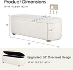 53" Storage Bench Teddy Ottoman Bench Upholstered Fabric Bench End of Bed Stool with Safety Hinge for Bedroom, Living Room, Entryway, White