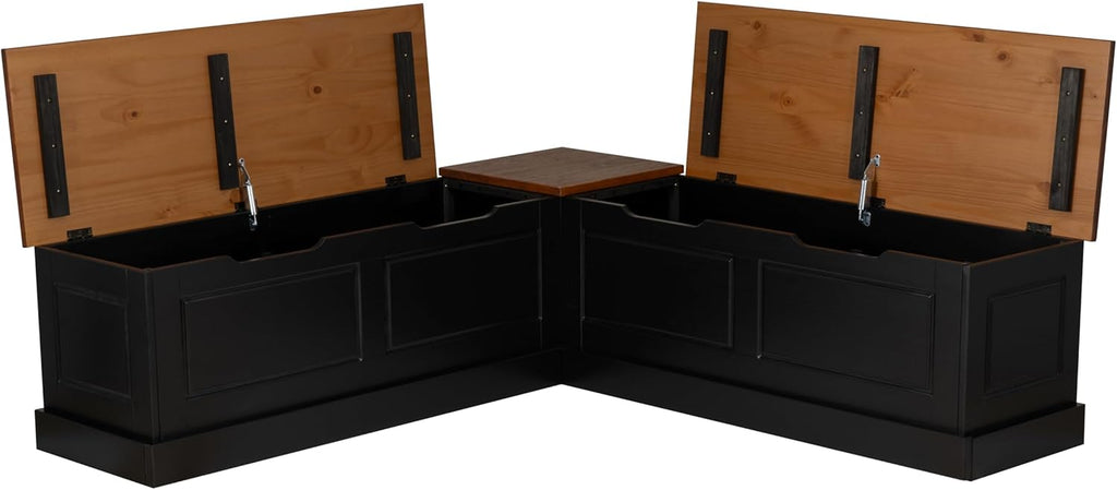 Linon Harris Black and Walnut Backless Kitchen Dining Nook with Hidden Storage Bench Space