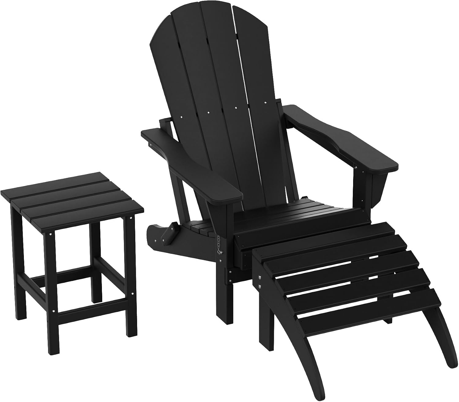 WestinTrends Malibu Outdoor Lounge Chairs, 3-Pieces Adirondack Chair Set with Ottoman and Side Table, All Weather Poly Lumber Patio Lawn Folding Chair for Outside Pool Garden Backyard, Black