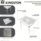 Kingston Brass KVPB3622M86 Edwardian 36" Console Sink with Brass Legs (8-Inch, 3 Hole), Marble White/Polished Nickel