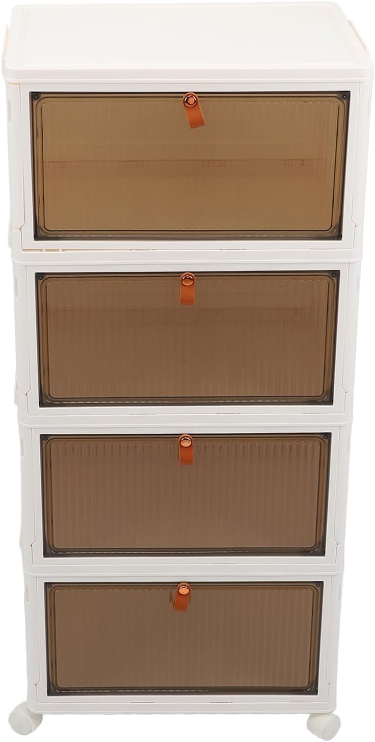 FTVOGUE Foldable Shoe Rack Organizer, PP Material, Large Capacity and Transparent Shoe Storage Box with Wheels for Closet and Entryway