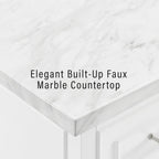 Crosley Furniture Cutler Faux Marble Top Kitchen Island with Storage, Breakfast Bar, Microwave Stand, White