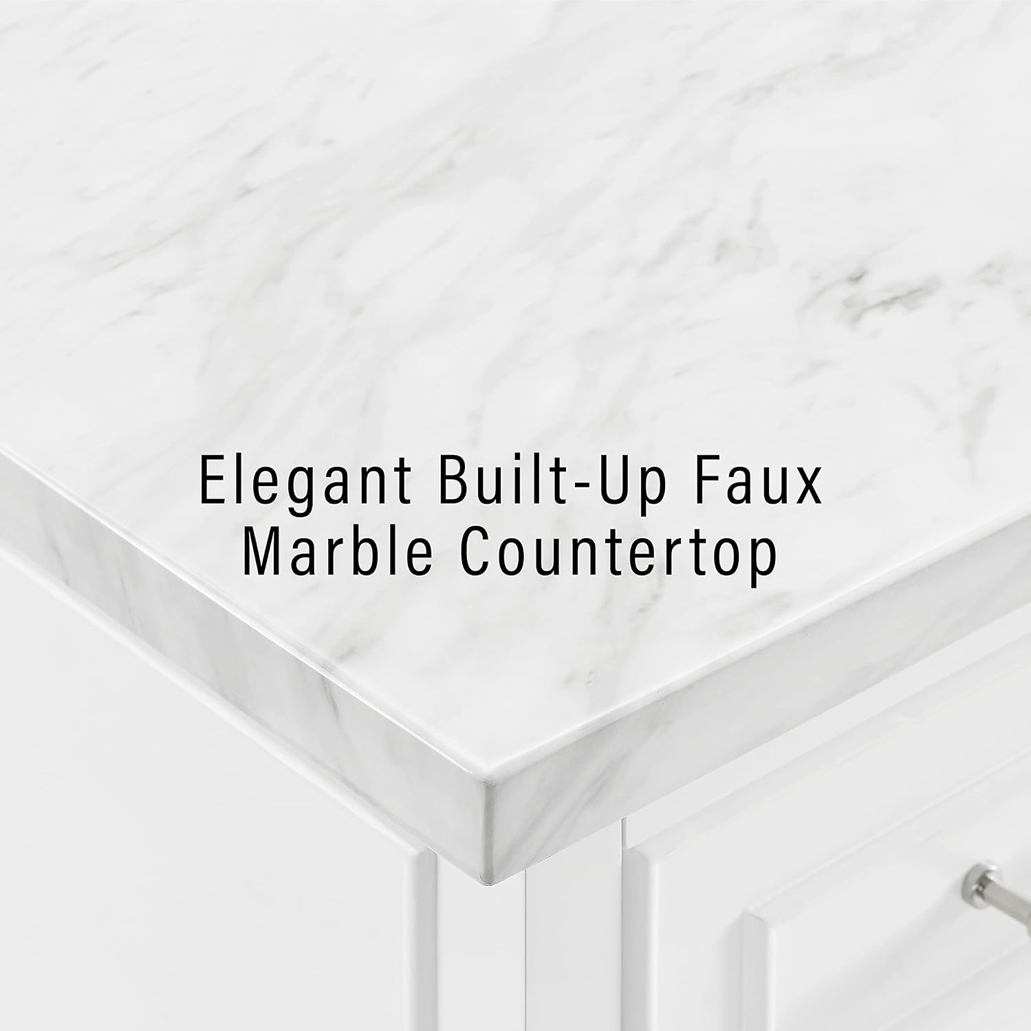 Crosley Furniture Cutler Faux Marble Top Kitchen Island with Storage, Breakfast Bar, Microwave Stand, White