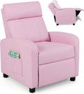 Costzon Kids Recliner, Adjustable PU Leather Lounge Chair w/Side Pockets, Footrest, Headrest for Kids Room&Play Room, Easy to Clean, Padded Pink Recliner Sofa for Children Boys Girls Aged 3-12 (Pink)
