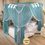 4 Corner Post Bed Canopy, Double Layer Mosquito Net, 4 Opening Bed Drape, Luxurious Canopy Bed Curtain for Adults, Bedroom Decor(Green,59.1 x 78.7 in)