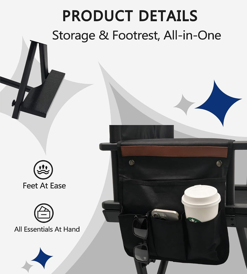 30" Extra Tall Folding Directors Chair, Lightweight Aluminum Makeup Artist Chair for Client, Portable Director Chair for Photography Studio, 7.9 LBS with 2 Covers, Side Bags, Footrest, 300 lbs