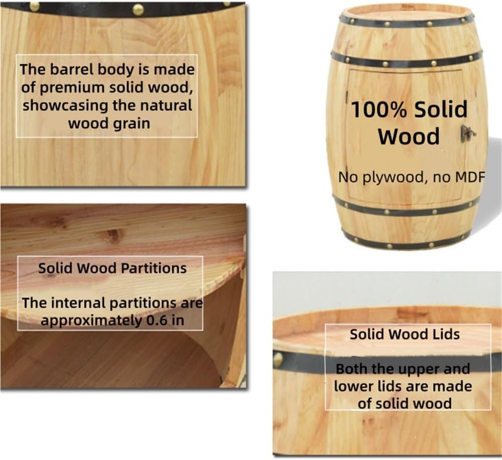 Wooden Whiskey Barrel Table, Wine Cabinet with Storage, Whiskey and Wine Barrel Side Table with Doors for Home, Wine Cellar, Bar(31.49 * 18.89in)