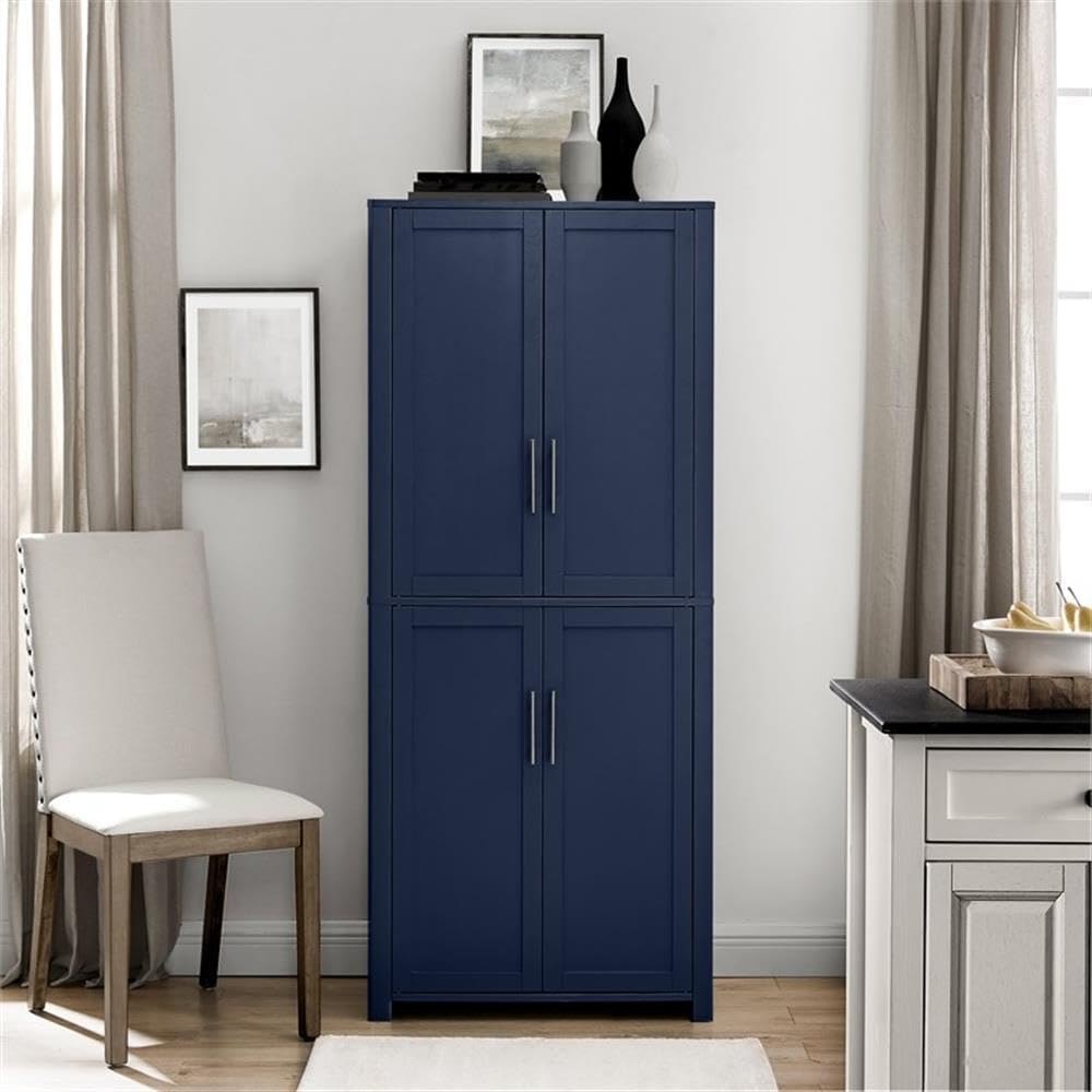 MAKLAINE Modern Traditional MDF Wood Kitchen Storage Pantry, 67" H x 28" W x 15" D, Navy Finish, Shaker-Style Doors, Adjustable Shelving, Modular Design for Home Organization, Linen Cabinet or Coffee