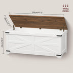 MAHANCRIS Large Toy Chest, 47.2" Wooden Toy Box with 2 Safety Hinges, Farmhouse Style Storage Bench, Blanket Storage Chest for Living Room, Entryway, Bedroom, White+Walnut SCBZ18601