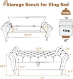 67'' End of Bed Bench King Size, Storage Bench for Bedroom End of Bed, Upholstered Tufted Storage Ottoman Benches with Arms for Living Room, Entryway, Windows, Brown