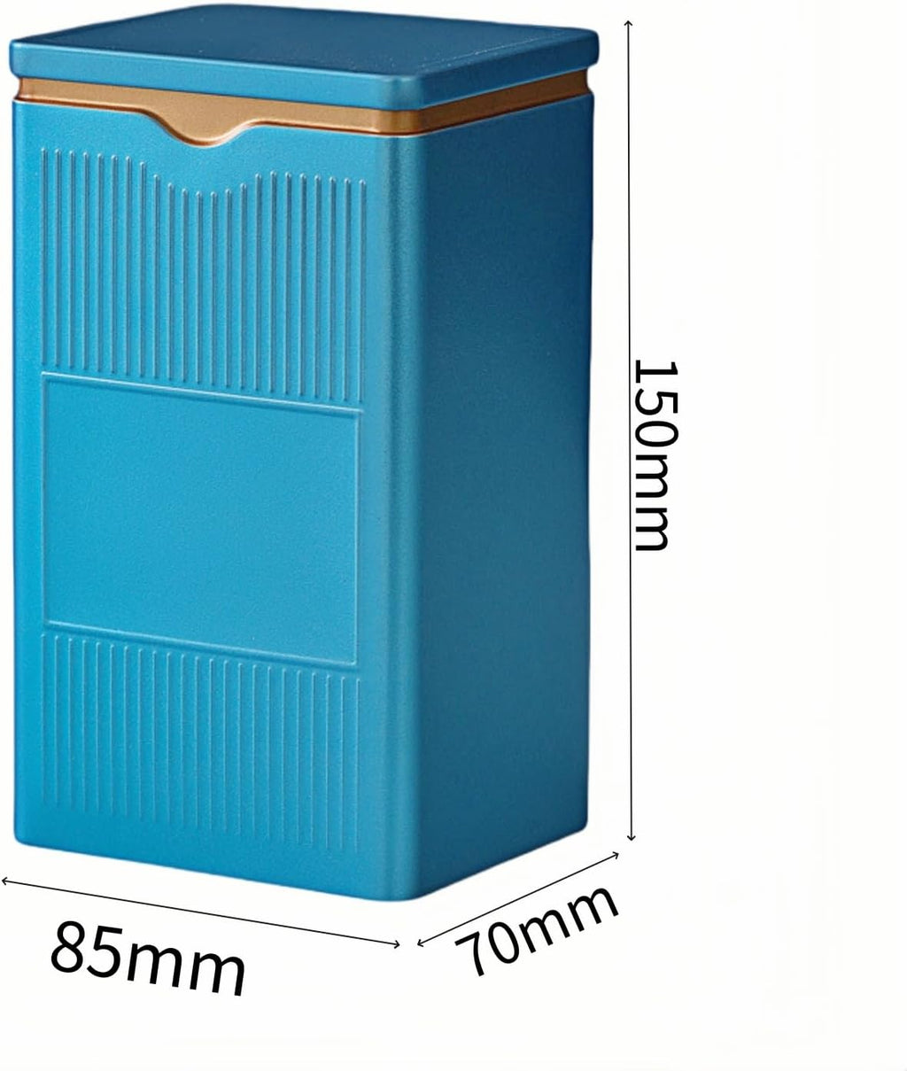 HAN SHENG Square Airtight Tea Tin Storage Canister, Blue | 5.9"x3.4"x2.8", Keeps Loose Leaf Fresh, for Tea, Coffee, Spices, Dry Food Storage, Ideal for Kitchen, Office Countertop