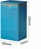 HAN SHENG Square Airtight Tea Tin Storage Canister, Blue | 5.9"x3.4"x2.8", Keeps Loose Leaf Fresh, for Tea, Coffee, Spices, Dry Food Storage, Ideal for Kitchen, Office Countertop