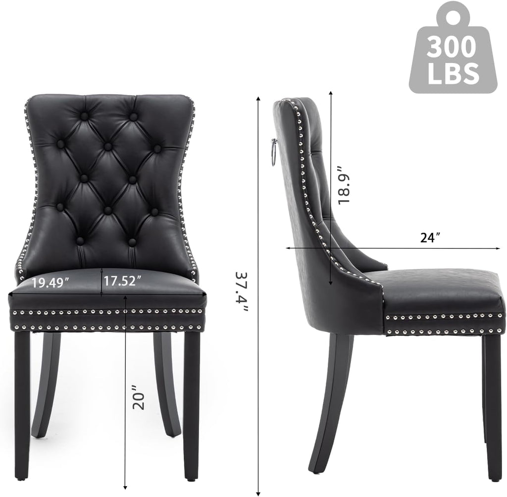 Leather Dining Chairs Set of 4, Upholstered Dining Room Chairs with Nailhead Trim, Sillas de Comedor Modernas 4, Wooden Kitchen Chairs for Dining Room, Living Room, Kitchen, Bedroom, Black