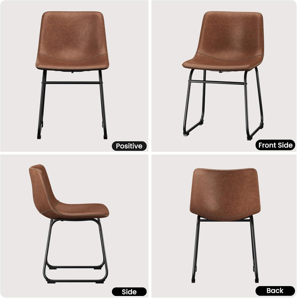 Dining Chairs Set of 2, 18 Inch Faux Leather Kitchen Chairs with Back, Modern Armless Dining Room Chair with Metal Legs for Home Bistro Coffee Shops (Dark Brown)