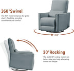 Swivel Rocking Recliner Chair, Upholstered Faux Leather Glider Recliner with Lumbar Support, High Backrest & Padded Armest, Manual Nursery Recliner for Living Room (Manual, Gray)