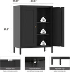 YAUWOH Small Metal Cabinet,Bathroom Storage Cabinet with 2 Adjustable Shelves and 2 Doors,Freestanding Sideboard for Small Spaces, Living Room, Home Office, Dining Room(1PC,Black)
