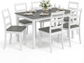 Giantex 7-Piece Dining Table Set for 6, Rectangular 60-inches Kitchen Table and 6 Dining Chairs with Rubber Wood Legs, Protective Foot Pads, Farmhouse Dinette Set for Dining Room, Restaurant (Gray)