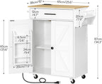 HOOBRO Kitchen Island with Power Outlet, Rolling Kitchen Island with Large Worktop, Kitchen Island Cart with Spice Rack and Drawer, Island Table for Dining Room, White and Natural WN88UZD01