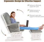 Costzon Nursery Glider with Ottoman, Upholstered Comfort Glider Rocker with Padded Cushion, Storage Pocket, Solid Wood Base, Rocking Chair Nursery for Breastfeeding, Napping (Light Gray)