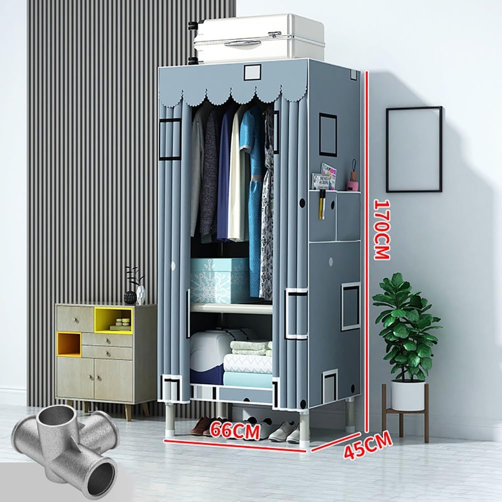 Portable Canvas Wardrobe 66x45x170CM - Large Capacity Multifunctional Clothes Closet with Steel Frame - -Saving Fabric Storage Cabinet for nizing Clothes and Accessories