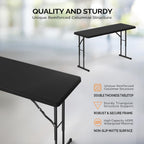 VINGLI 4 FT Narrow Folding Table,Premium Quality HDPE Material and Sturdy Metal Frame, Perfect for Buffet, Seminar, Party, Training, Home Work, Black