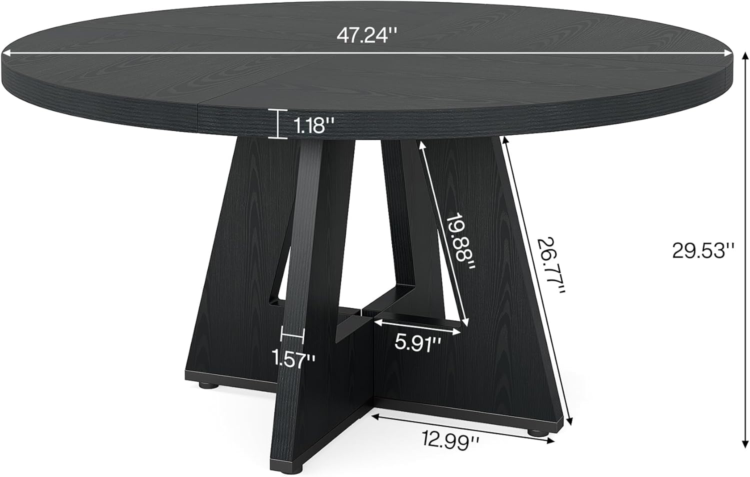 Tribesigns 47 inch Round Dining Table Wood Kitchen Table for Dining Room, 47" Dinner Room Tables for 4-6, Farmhouse Accent Furniture with Wooden Tabletop and Cross Base, Black