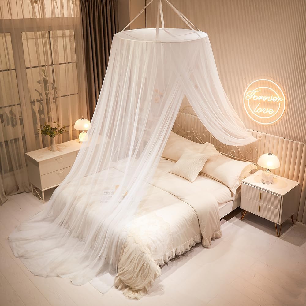 Bed Canopy Mosquito Net for Bed, White Mesh Canopy Dome Mosquito Netting Bed Tent Curtains for Girls Room Decor, Mosquitero para Cama, Pabellones para Camas De Adultos（White）