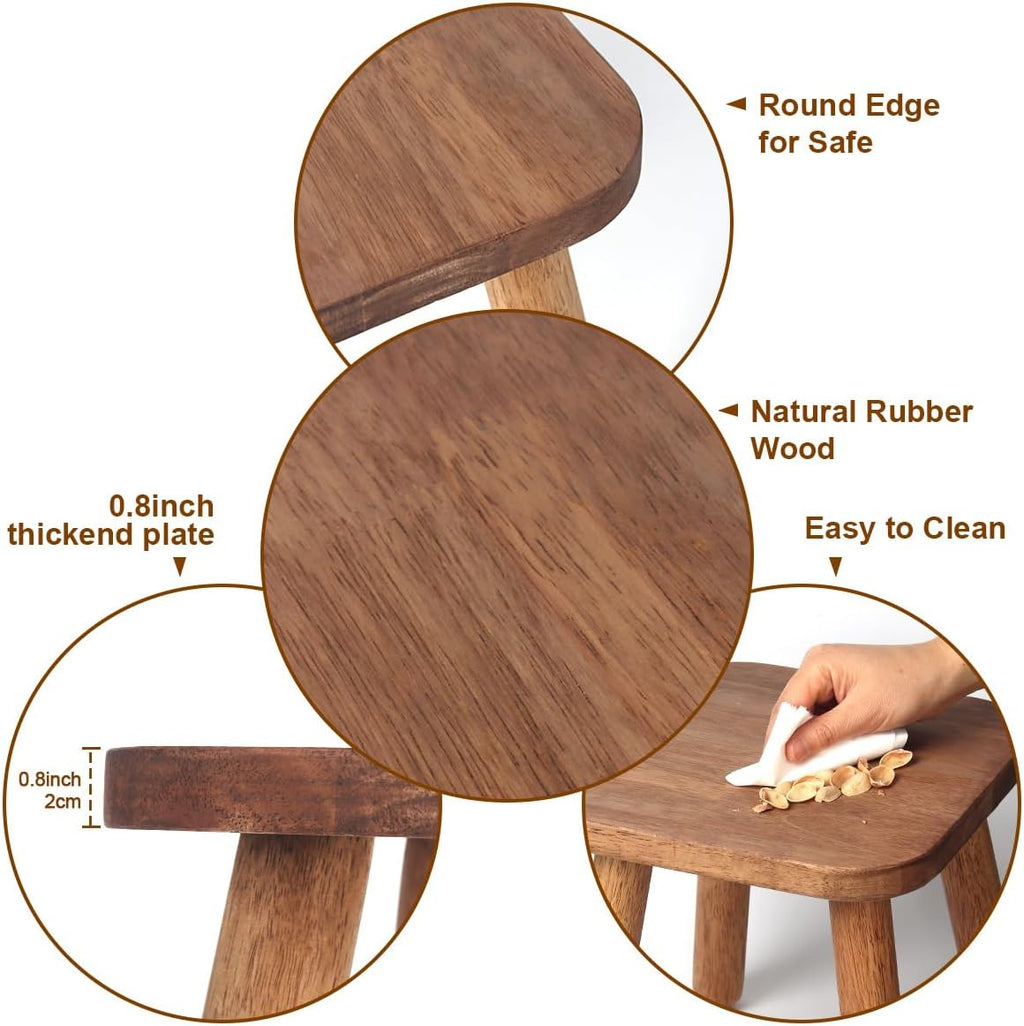 Clucycia Wooden Step Stool 9inch Small Solid Wood Plant Stand Non-Slip Footstool Chair for Adults and Kids Portable and Sturdy Decor for Bed,Bathroom,Kitchen,Living Room Walnut Wood Color