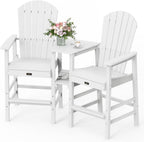 VINGLI Tall Adirondack Chairs Set of 2, All Weather HDPE Bar Height Adirondack Chair with Double Trays, Adirondack Barstools for Balcony, Poolside, Backyard and Patio (White)