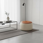 Round Padded Stool Light Sophisticated Design Round Padded Footstool Solid Wood Frame Entryway Shoe Stool for Kids, Bedroom, White-Orange