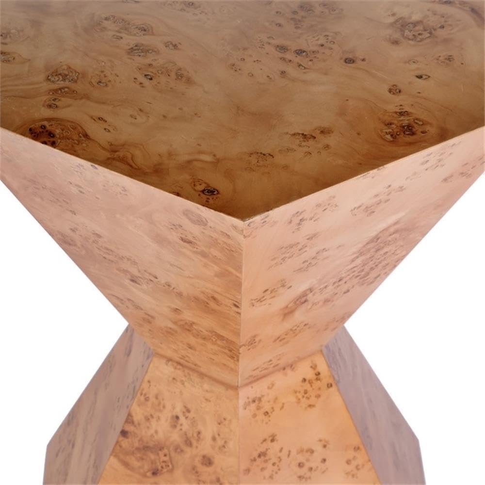 Beaumont Lane Hexagon Modern Wood Side Table, Mappa Burl Veneer, Medium Brown Finish, 20" W x 20" D x 28.5" H, Drum Shape Design, Fully Assembled End Table for Living Room, Office, or Bedroom Use