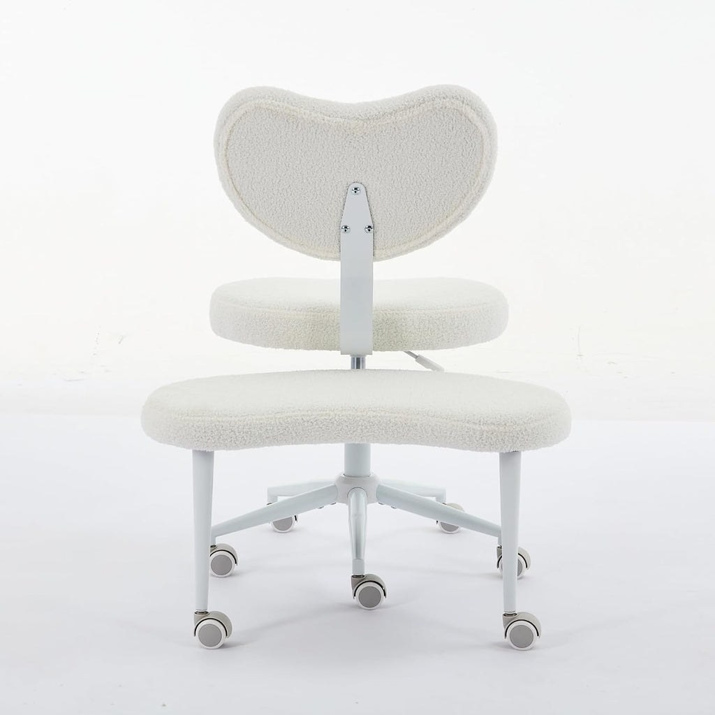 Cross Legged Office Chair with Wheels–360°Swivel Meditation Chair, Adjustable Height Yoga Office Chair for Adults, Ergonomic Kneeling Chair with Back Support for ADHD,Teddy Fabric Ivory