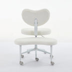 Cross Legged Office Chair with Wheels–360°Swivel Meditation Chair, Adjustable Height Yoga Office Chair for Adults, Ergonomic Kneeling Chair with Back Support for ADHD,Teddy Fabric Ivory