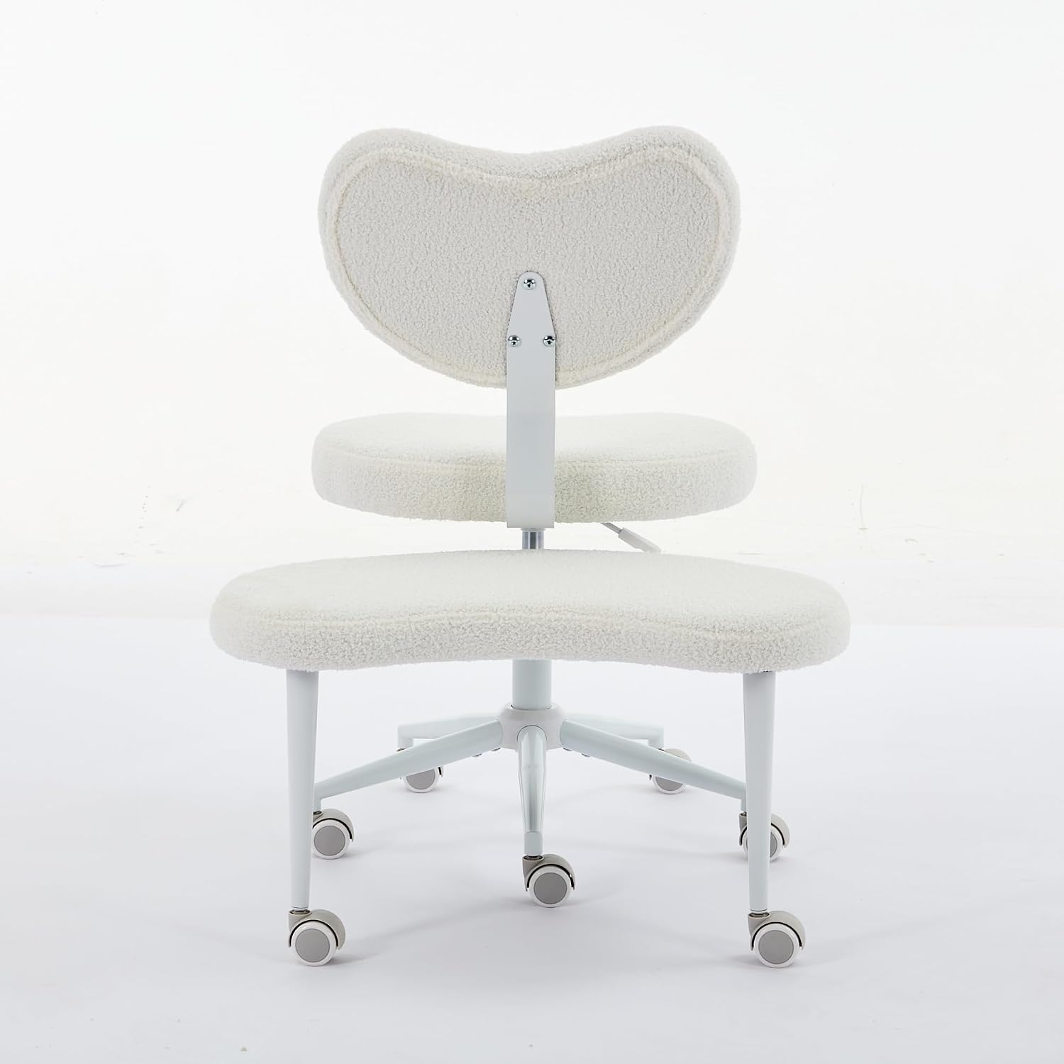 Cross Legged Office Chair with Wheels–360°Swivel Meditation Chair, Adjustable Height Yoga Office Chair for Adults, Ergonomic Kneeling Chair with Back Support for ADHD,Teddy Fabric Ivory