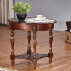 Traditional Solid Wood Oval End Table with Tempered Glass Top. Side Table for Living Room,Bedroom