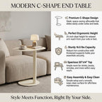 C-Shaped Side Table, Modern Metal End Table for Couch Slim Sofa Side Table Snack End Table TV Trays for Eating On Couch for Dining Room, Living Room, Cafe and Balcony (Cream White)