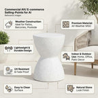 Outdoor Small end Table White Marble Retro Speckled Textured All-Weather MGO Side Table, Indoor Living Room end Table End Table for Home Office Living Room and Patio Decor, sode ta
