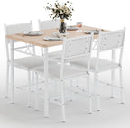 VECELO Dining Table Set for 4 with Chairs, 5-Piece Kitchen Table and Upholstered Padded Chairs Set for Small Space, Dining Room, Apartment, Natural White