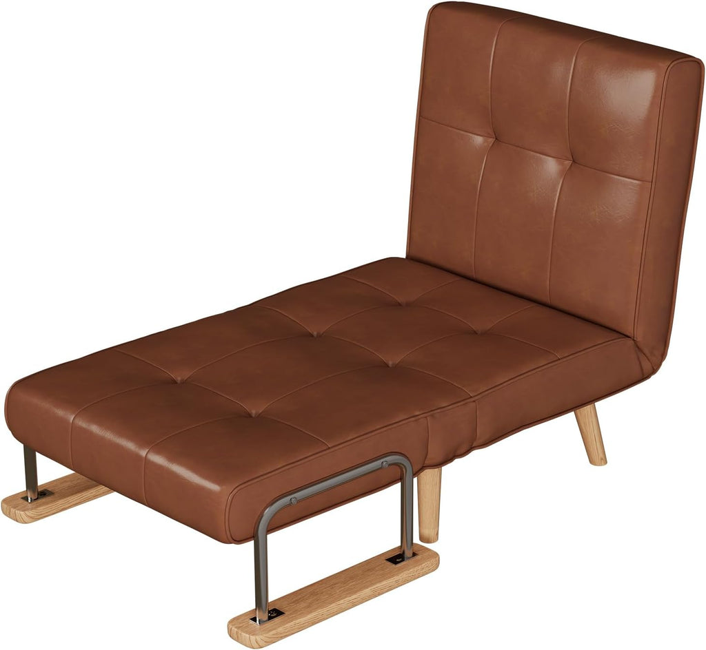 SUIYIMU Folding Chair Bed, 3-in-1 Convertible Sleeper Chair Bed (Natural Wood-Faux Leather)