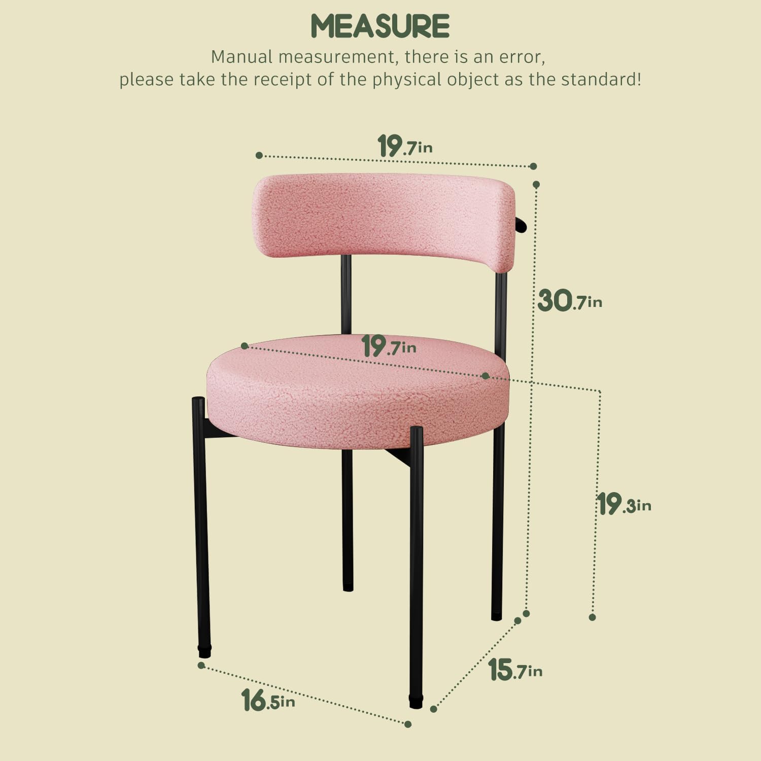 Boucle Dining Chairs Set of 2 Teddy Upholstered Dining Room Chairs Kitchen Chairs with Metal Legs Mid Century Modern Chair for Dining Room, Kitchen(Black Frame+Pink, 2)
