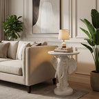 Elephant End Table – 25.98in Tall Artificial Marble Top Decorative Accent Table with Resin Sculpture Base, Perfect for Living Room, Bedroom, Entryway