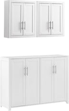 Crosley Furniture Savannah 3-Piece Traditional Kitchen Storage Pantry Set, Storage Cabinet and Wall Cabinets, White
