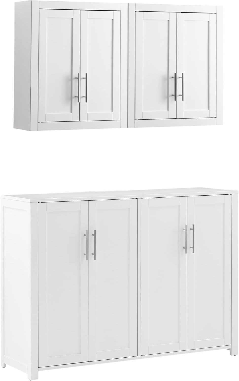 Crosley Furniture Savannah 3-Piece Traditional Kitchen Storage Pantry Set, Storage Cabinet and Wall Cabinets, White