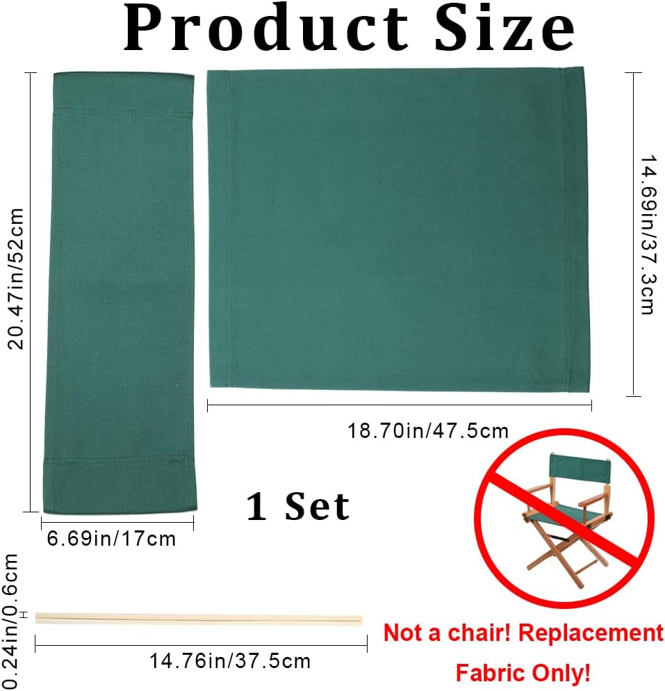 GORGECRAFT 19~20x7~15" Director Chair Canvas Replacement Green Movie Chair Covers Kit Seat and Back with Two Wood Stick Easy to Clean Makeup Artist Chair Seat Cover for Home Patio Supplies